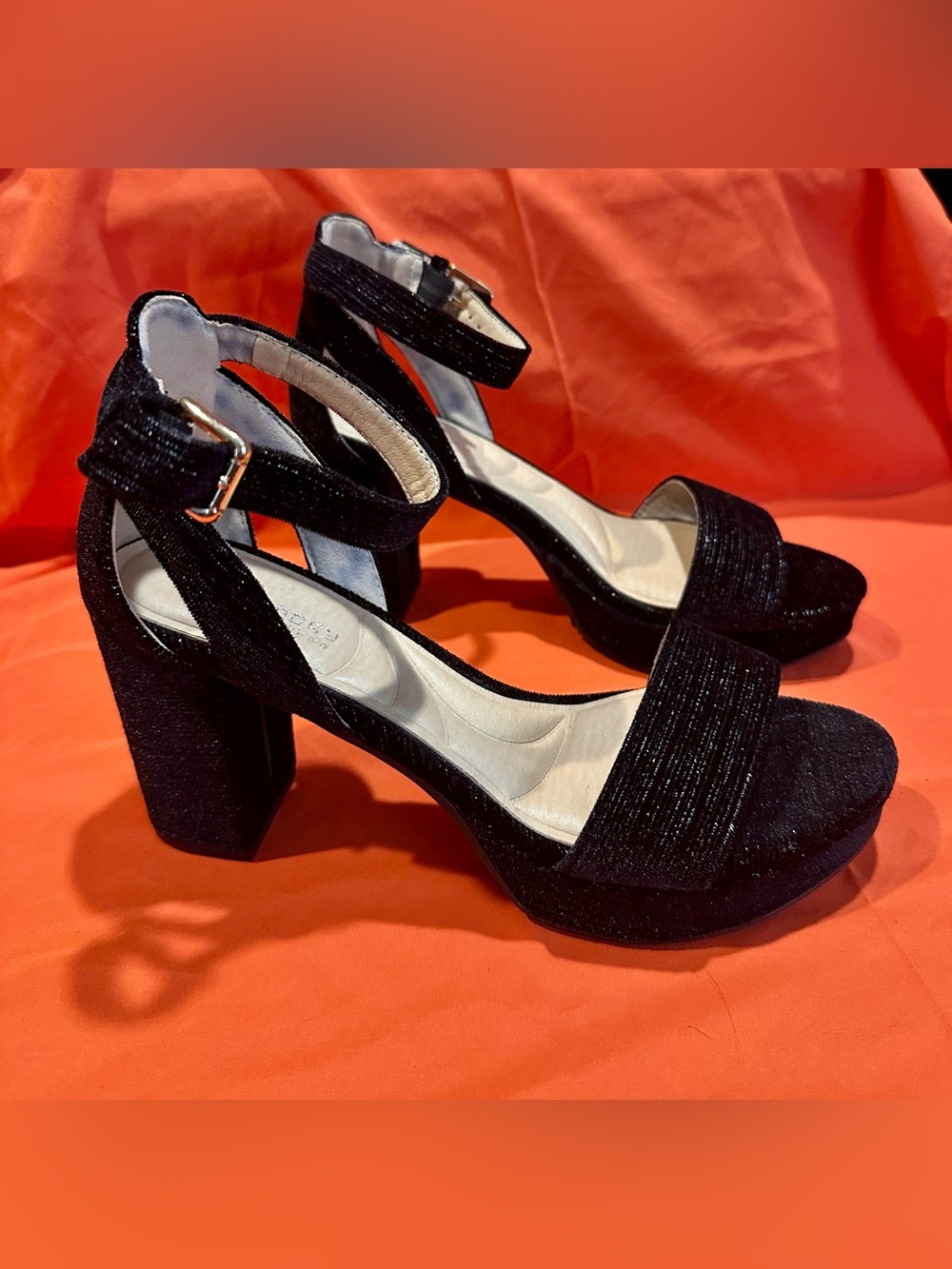 Strappy Black Block Heel 3” Sandals with Ankle Buckle